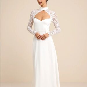 Lulus keeley lace mock neck long sleeve maxi wedding dress